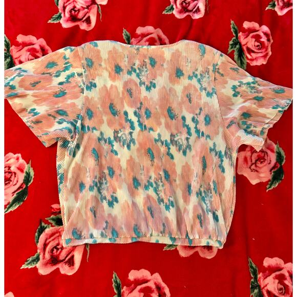 ASTR The Label Blouse Women’s Large Blue & Pink Plissé Romantic Coquette - Picture 7 of 10